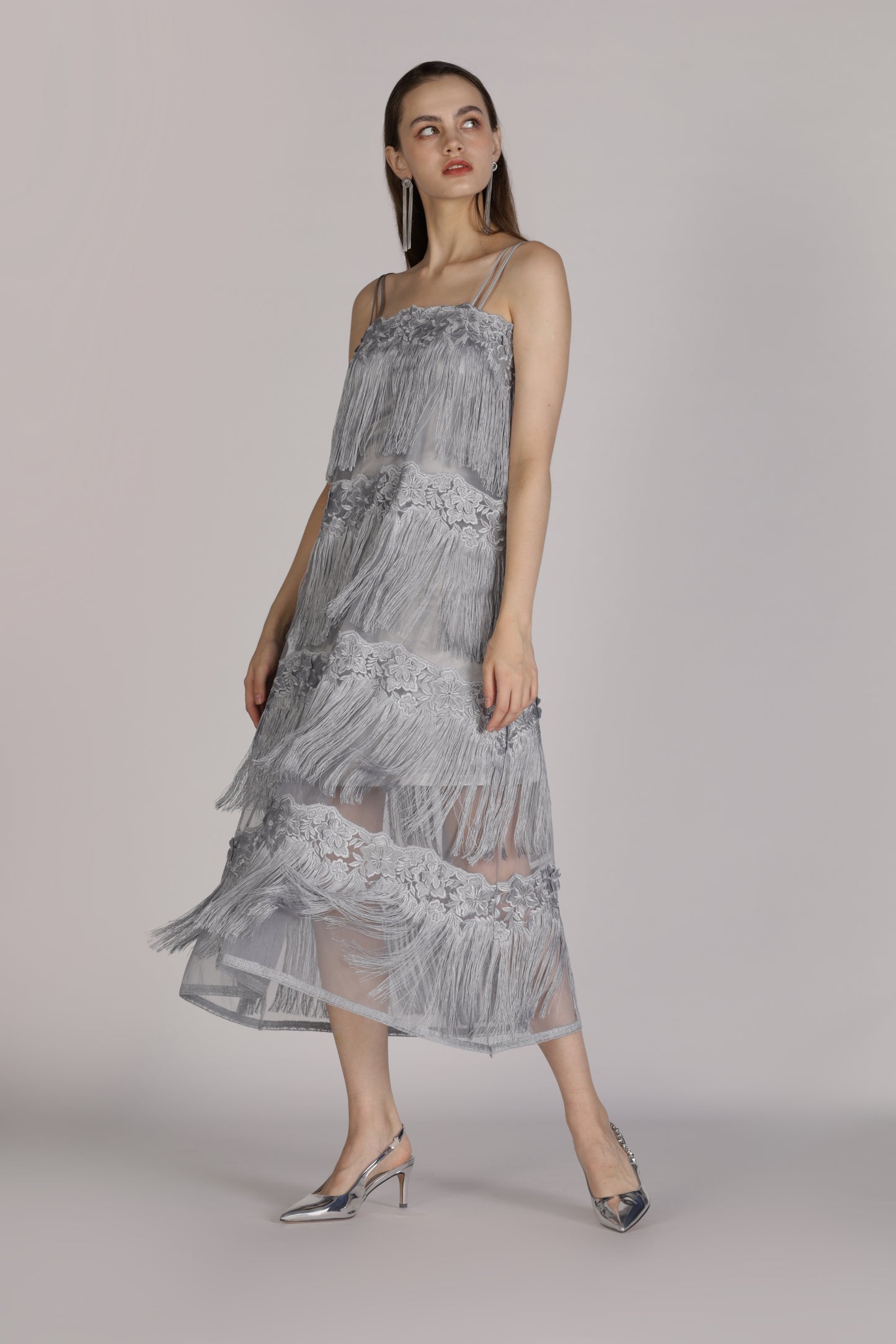 Fringe suspenders dress
