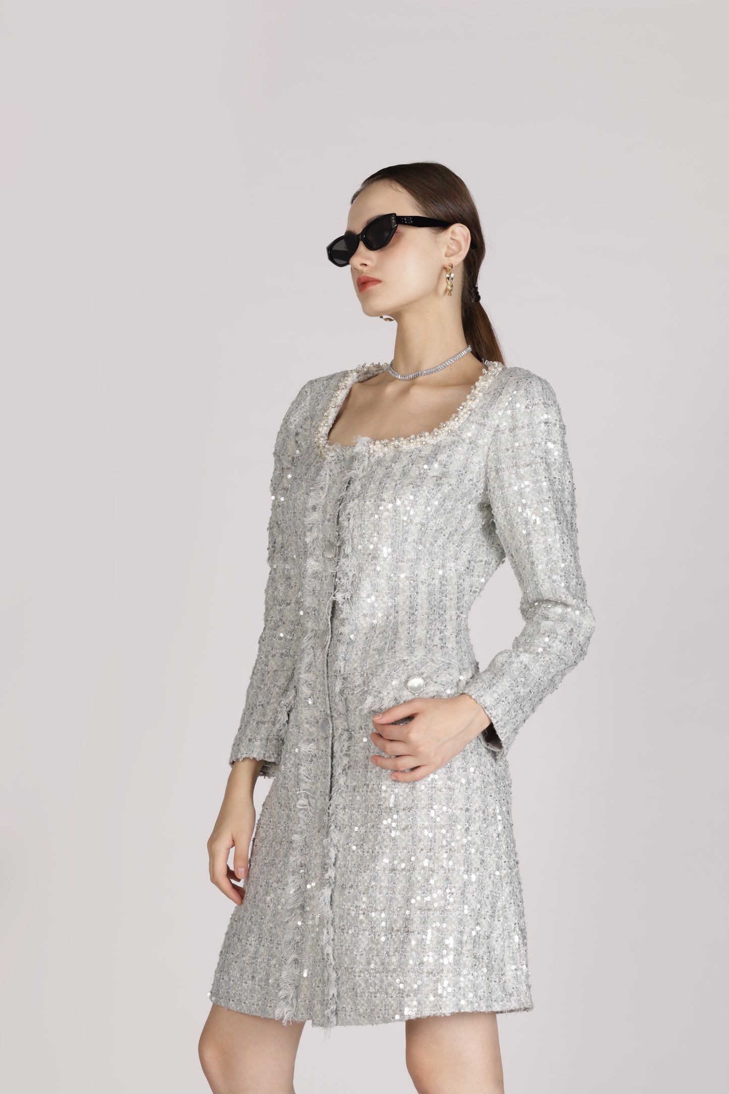 cat-eye tweed dress