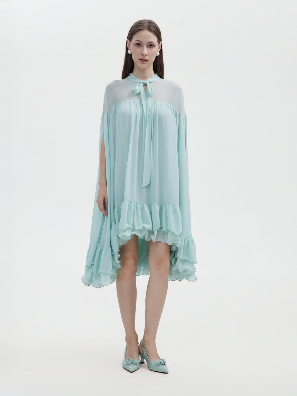 MINT CHIFFON CAPE MINI DRESS