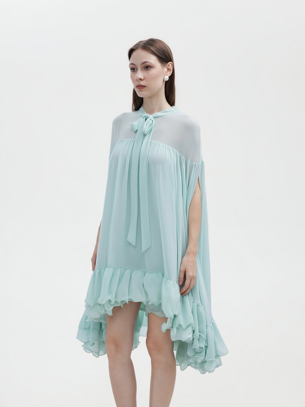MINT CHIFFON CAPE MINI DRESS