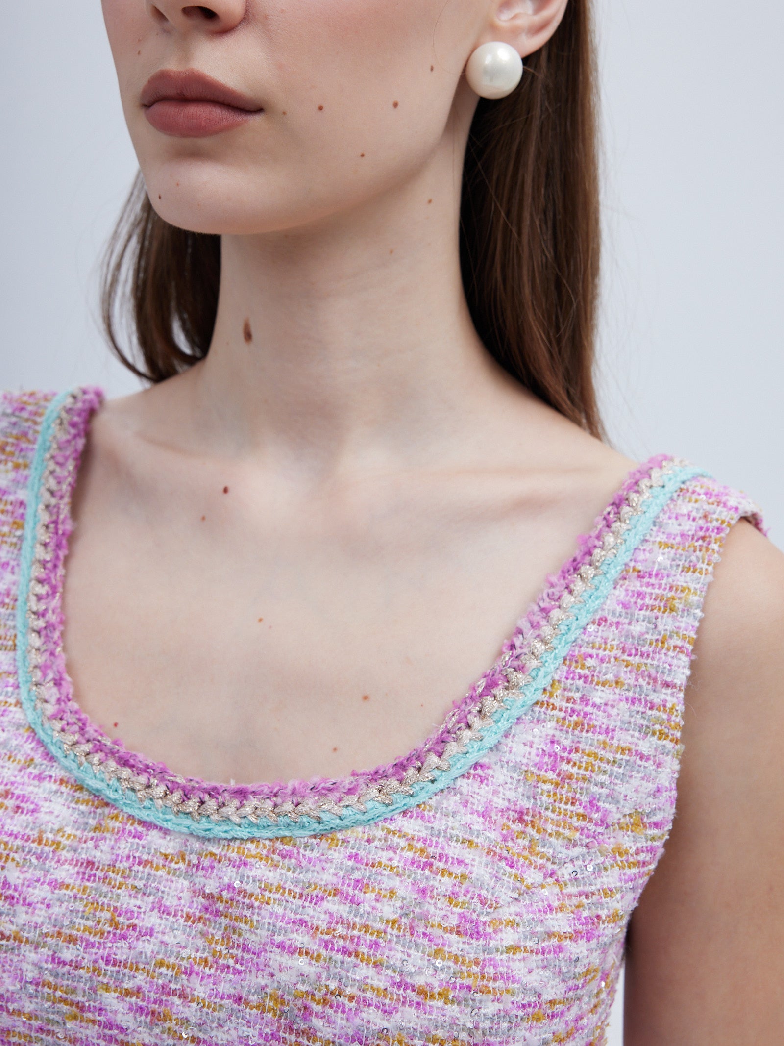 TWEED CHIFFON OPEN- BACK MAXI DRESS