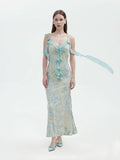 MINT FLORAL DEVORE COLD SHOULDER MAXI DRESS