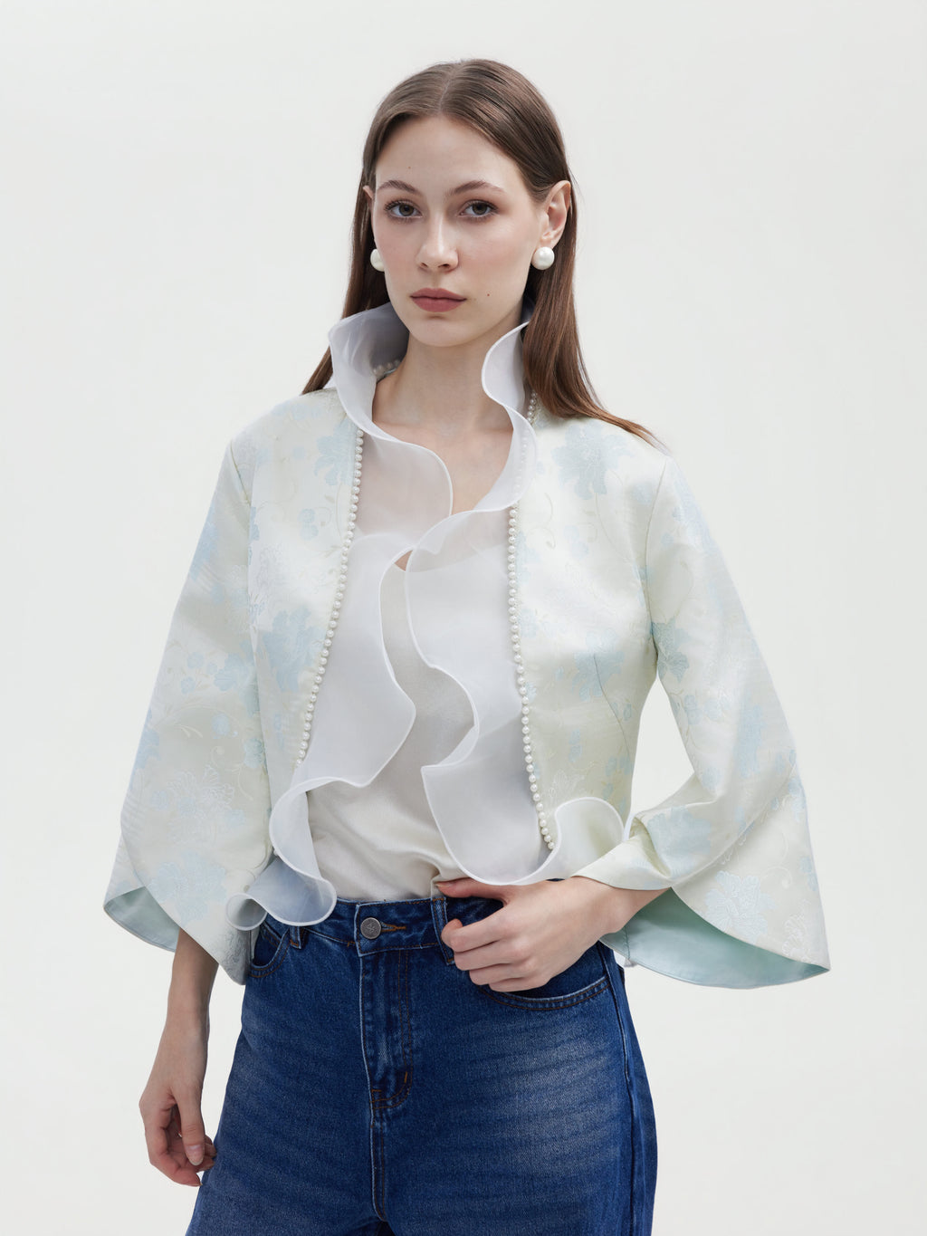 PERAL TRIMMED JACQUARD ORGANZA JACKET