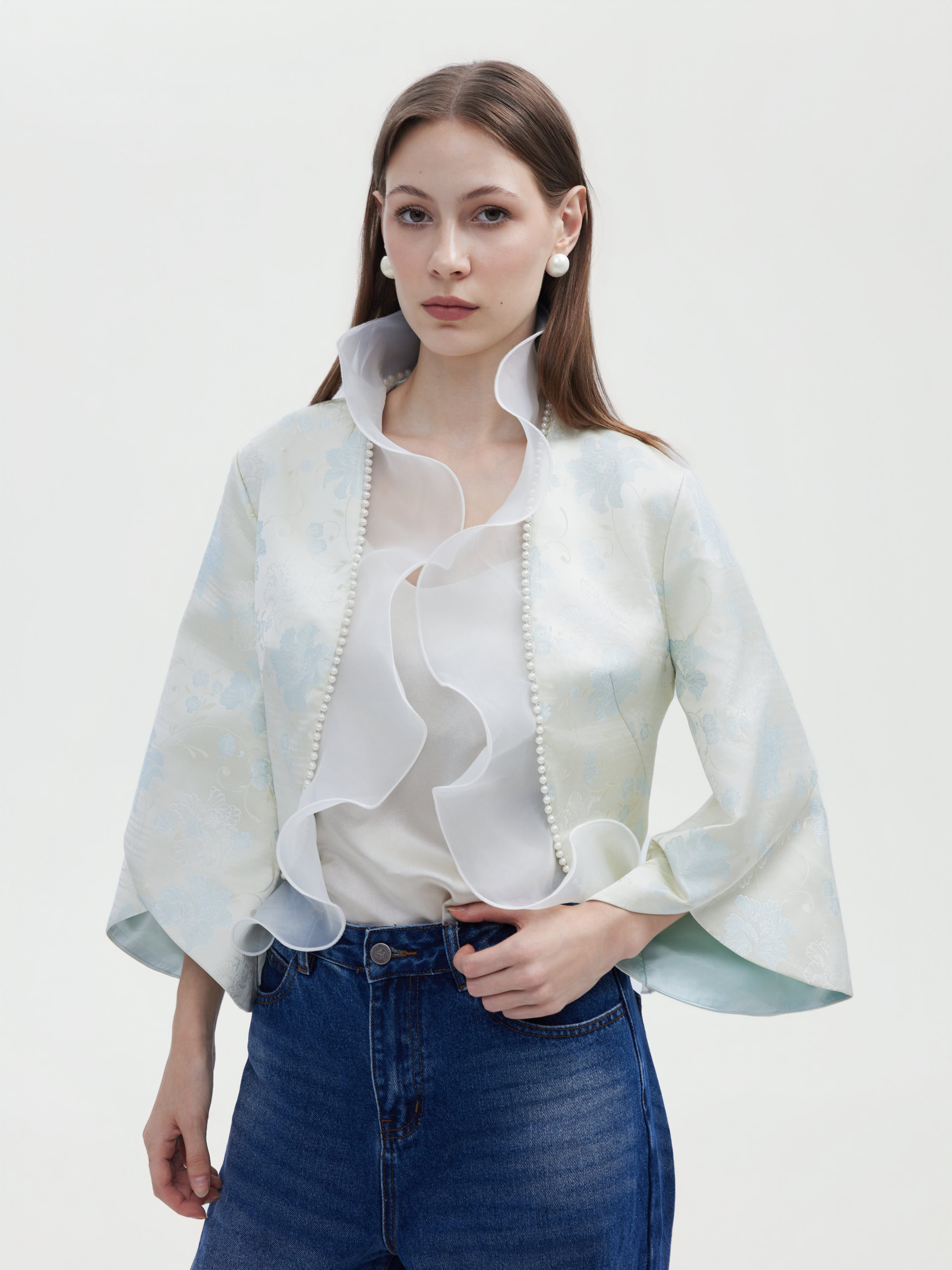 PERAL TRIMMED JACQUARD ORGANZA JACKET