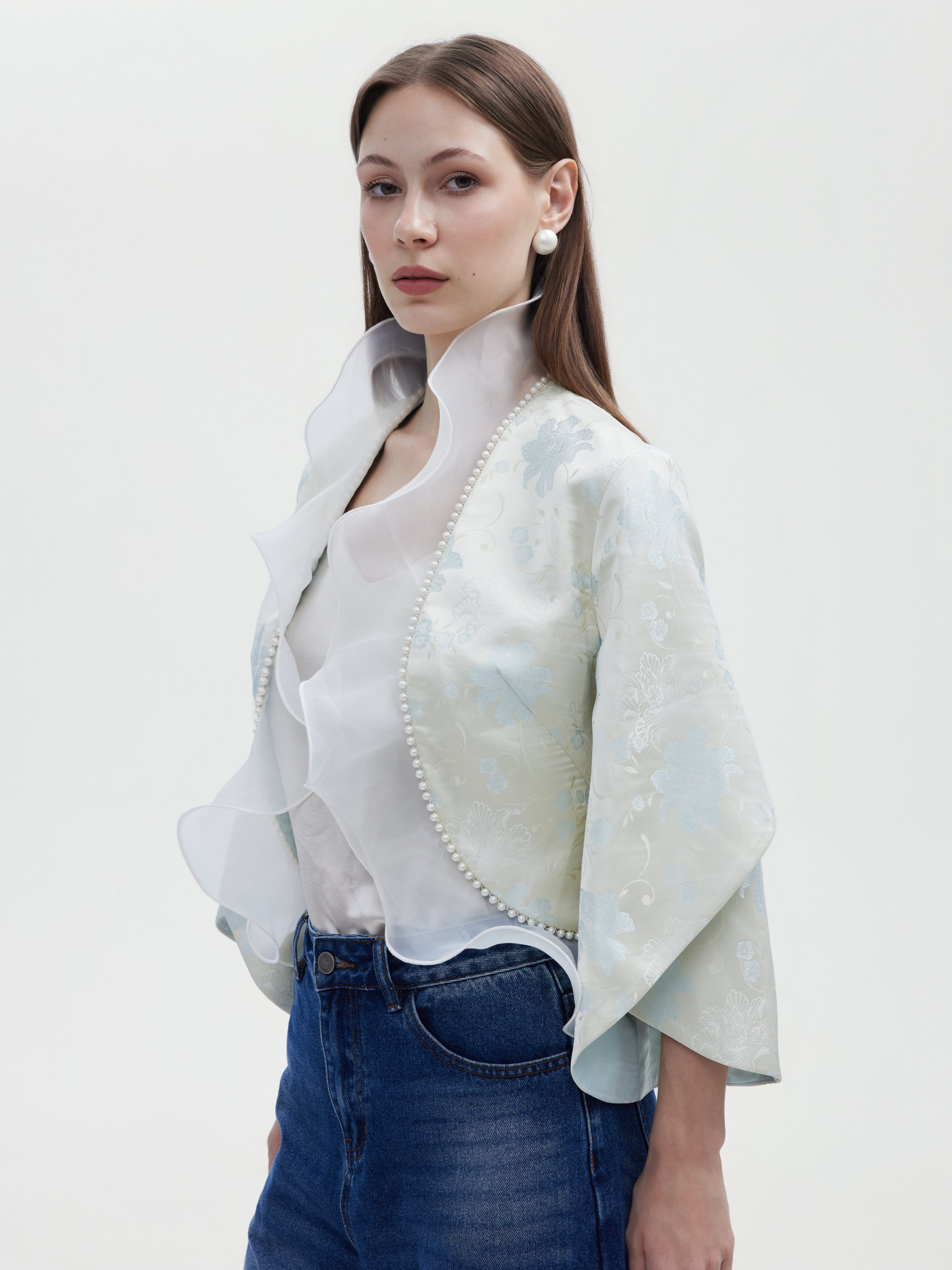 PERAL TRIMMED JACQUARD ORGANZA JACKET
