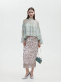 FLORAL HAND BEADED EMBROIDEREDTULLE MAXI SKIRT
