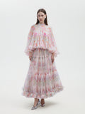 WATERCOLOR FLORAL TIERED ORGANZA SKIRT