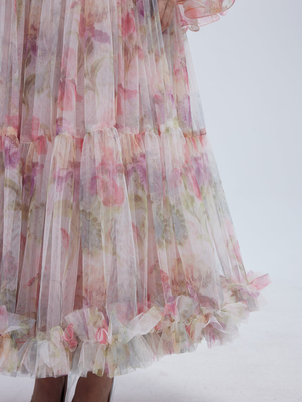 WATERCOLOR FLORAL TIERED ORGANZA SKIRT