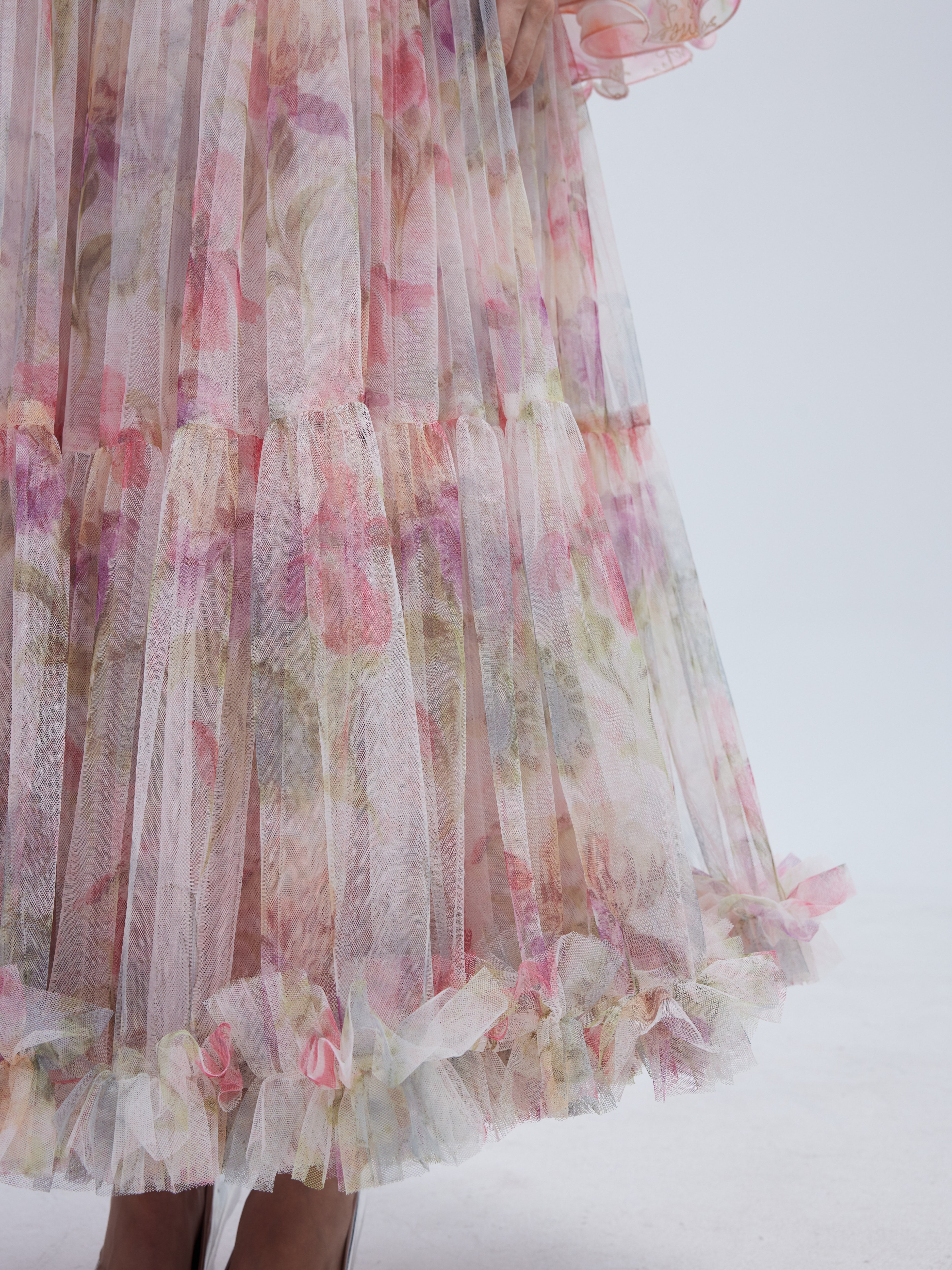 WATERCOLOR FLORAL TIERED ORGANZA SKIRT