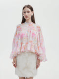 WATERCOLOR FLORA EMBROIDERED RUFFLE TOP