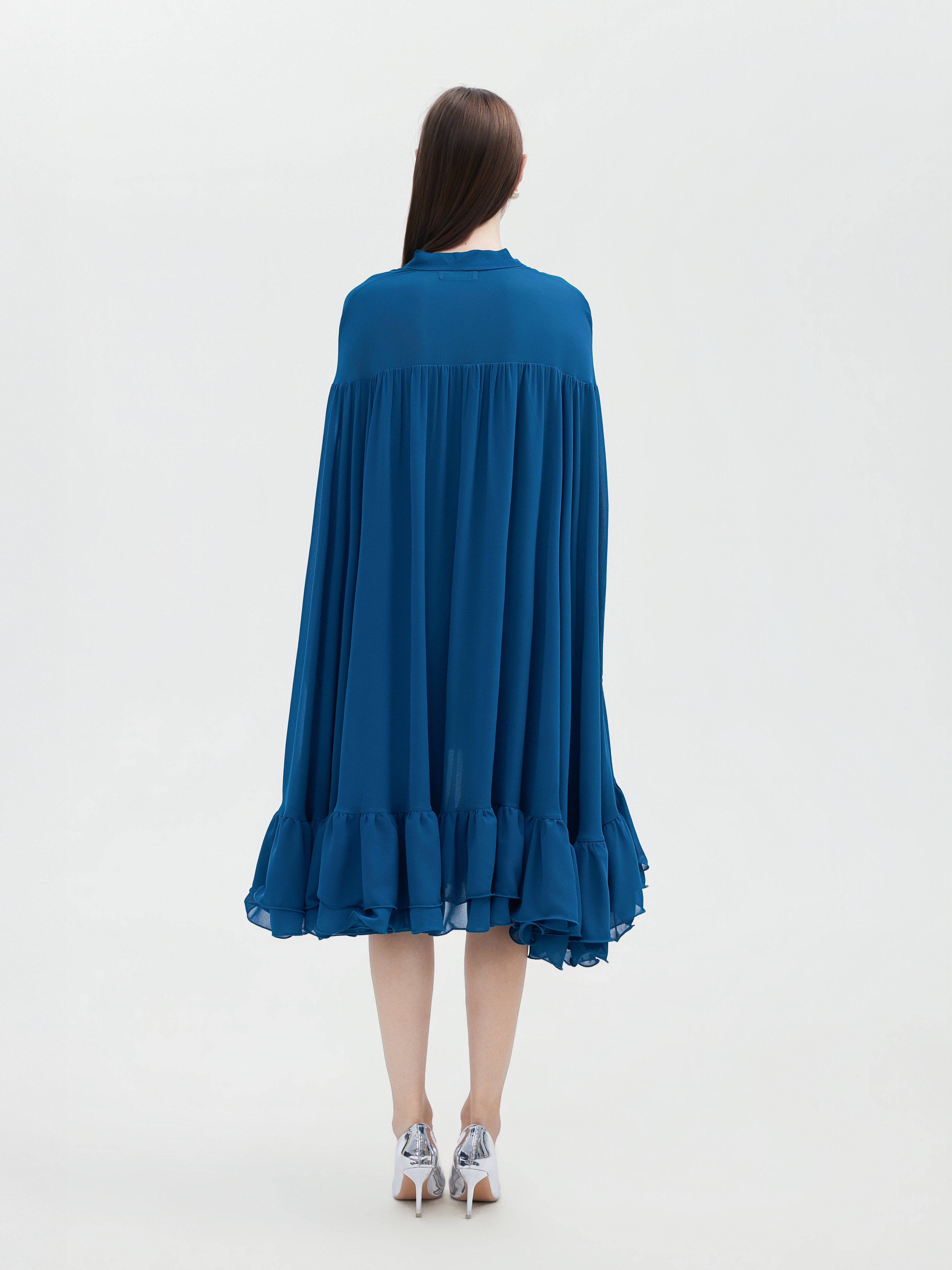BLUE CHIFFON CAPE MINI DRESS
