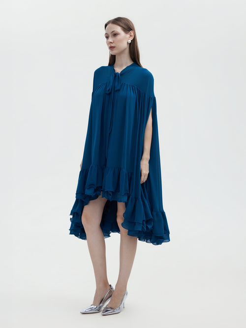 BLUE CHIFFON CAPE MINI DRESS