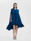 BLUE CHIFFON CAPE MINI DRESS