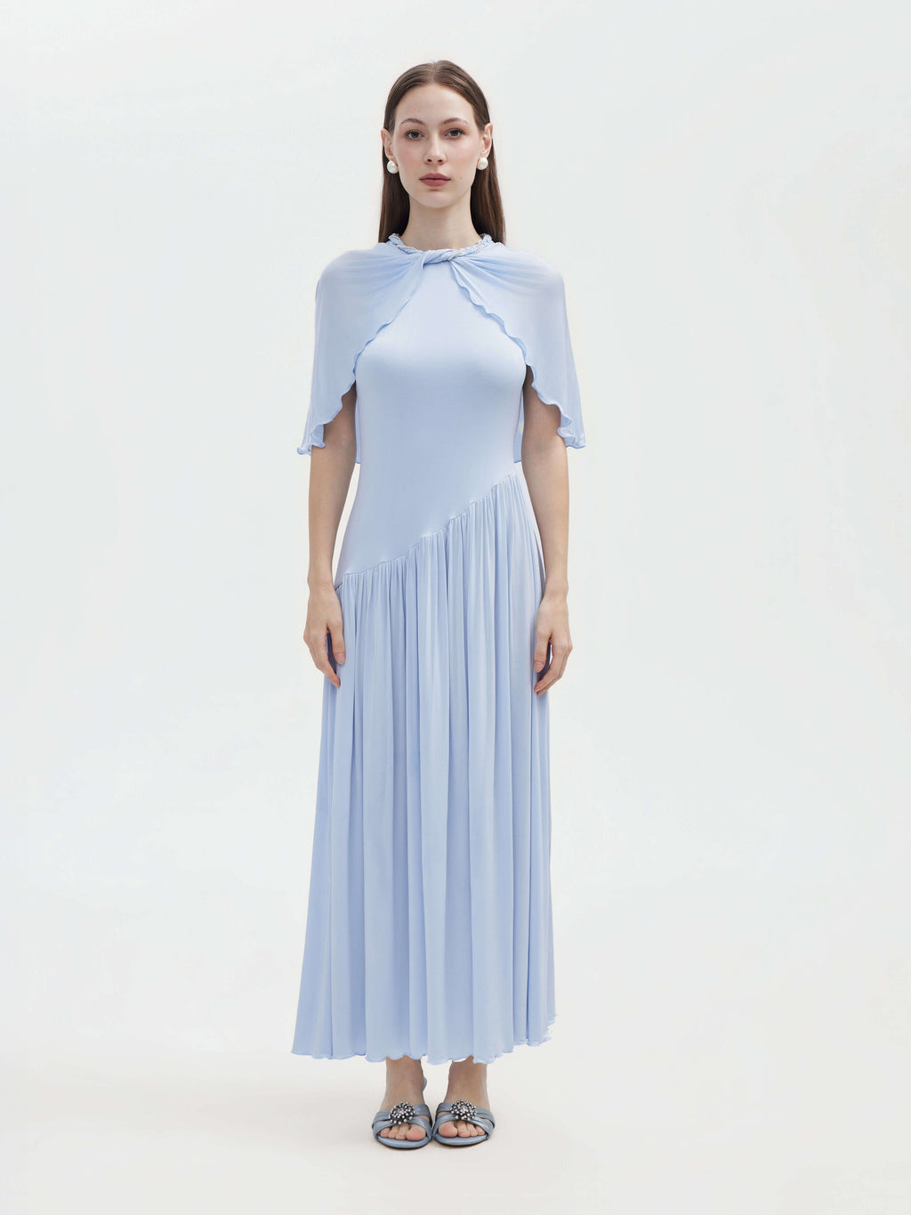 BLUE CAPELET JERSEY MAXI DRESS