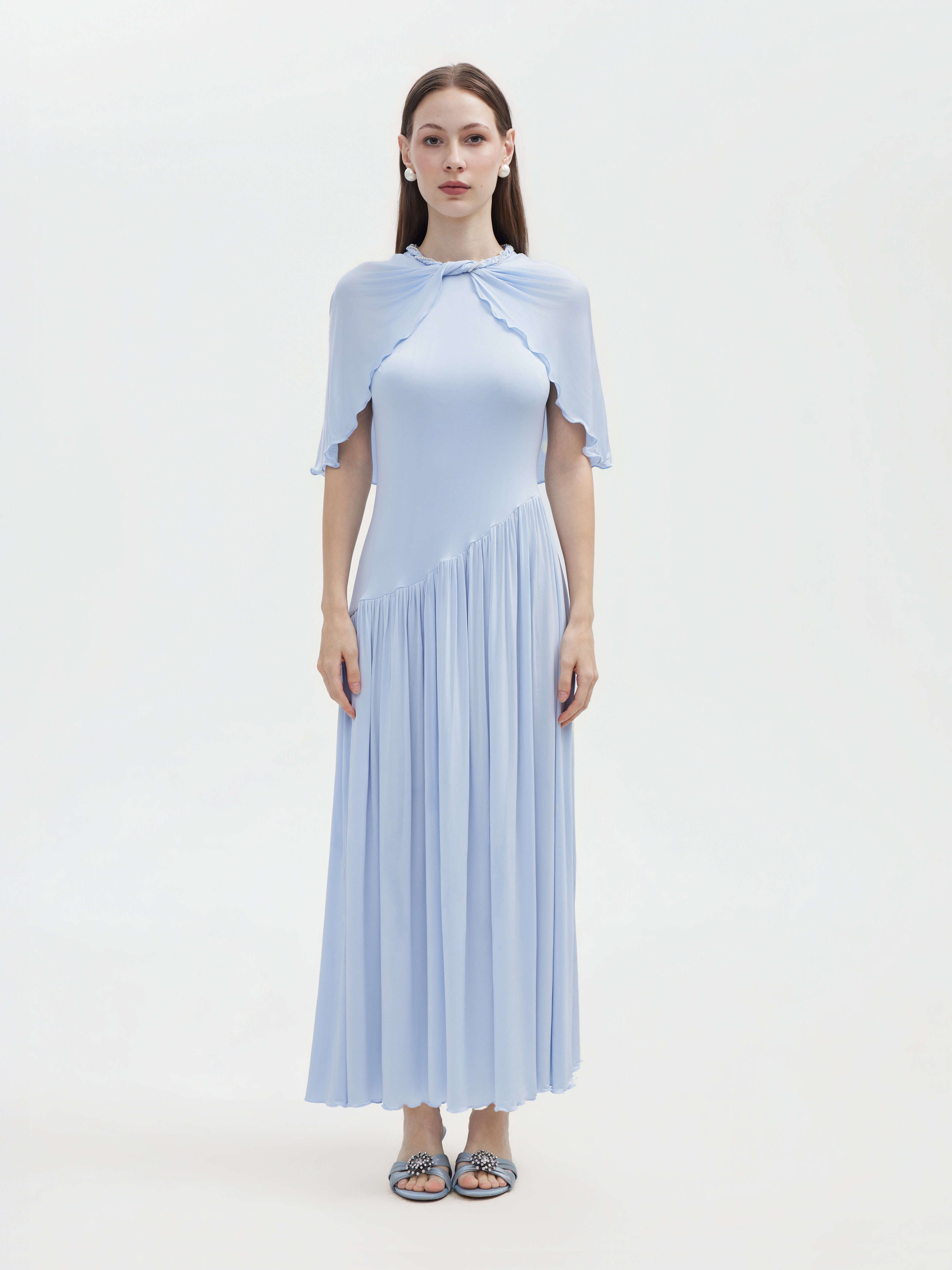 BLUE CAPELET JERSEY MAXI DRESS