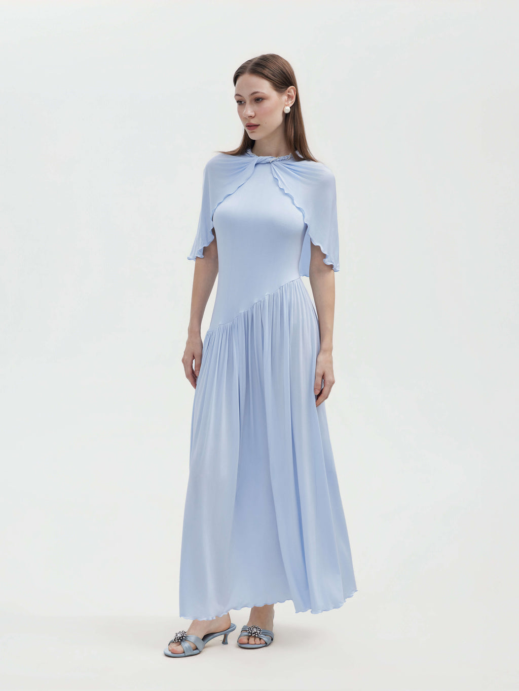 BLUE CAPELET JERSEY MAXI DRESS