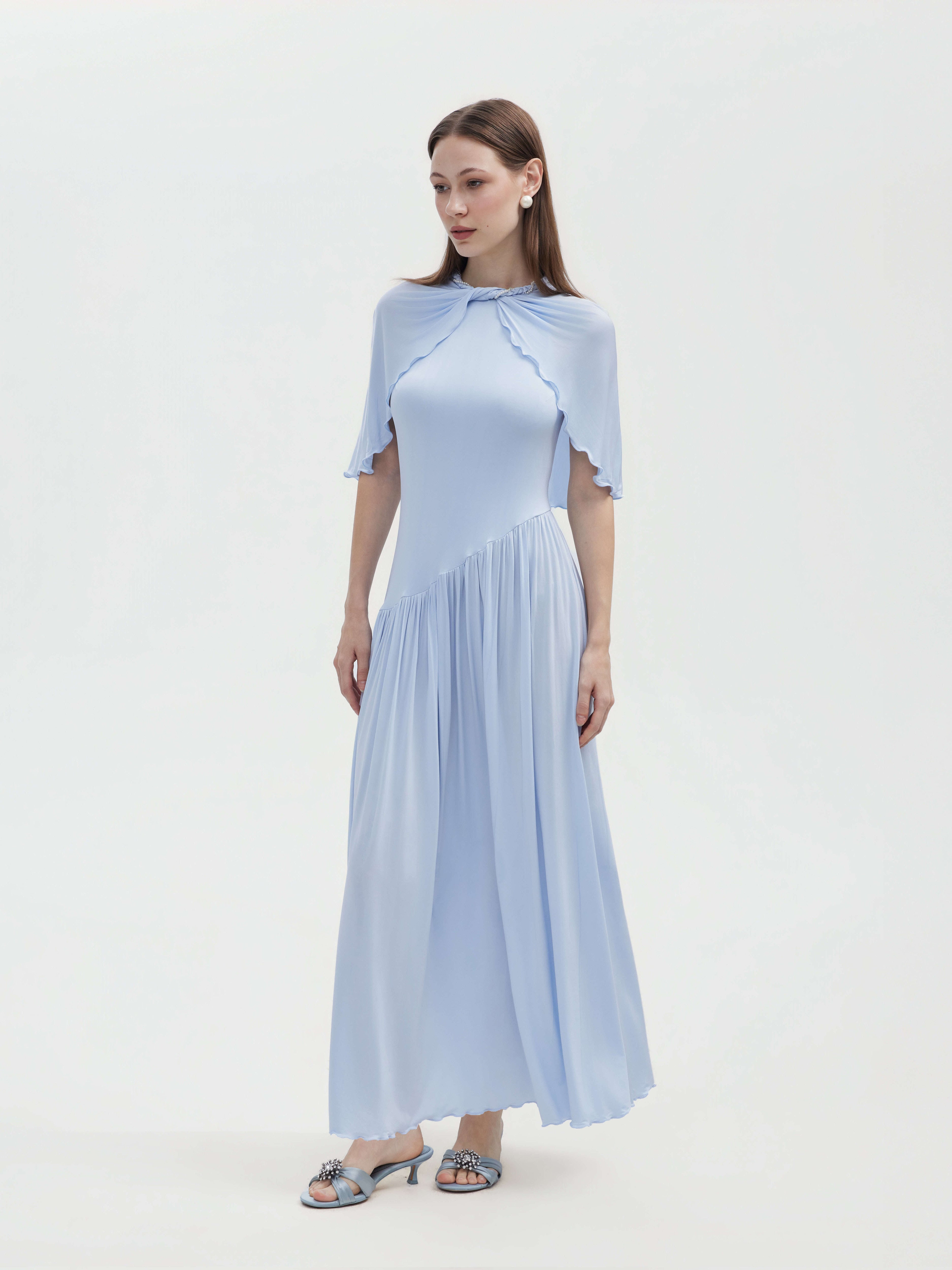BLUE CAPELET JERSEY MAXI DRESS