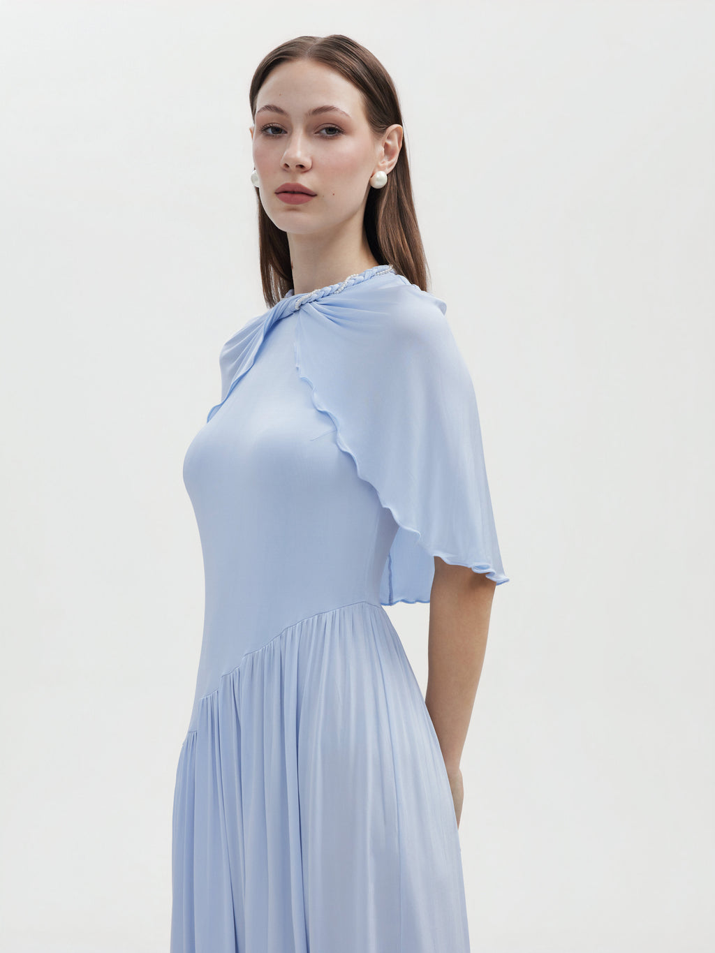 BLUE CAPELET JERSEY MAXI DRESS