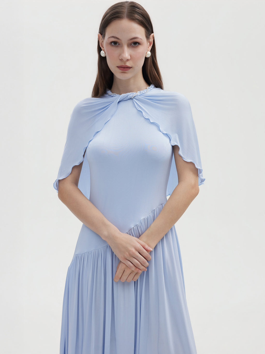 BLUE CAPELET JERSEY MAXI DRESS