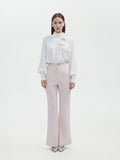 CREAM BOW NECK ACETIC TOP