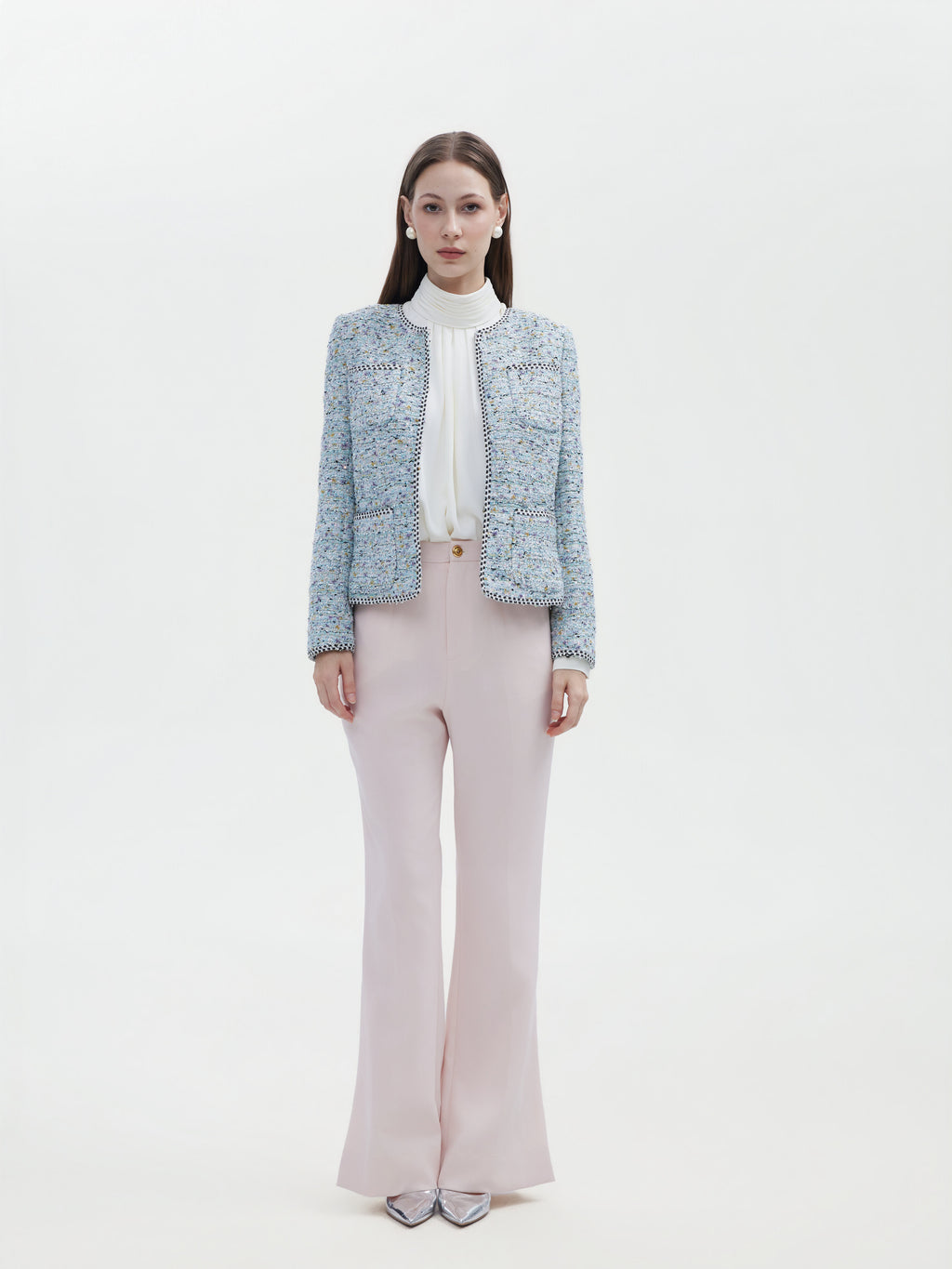 BLUE TWEED TRIM JACKET