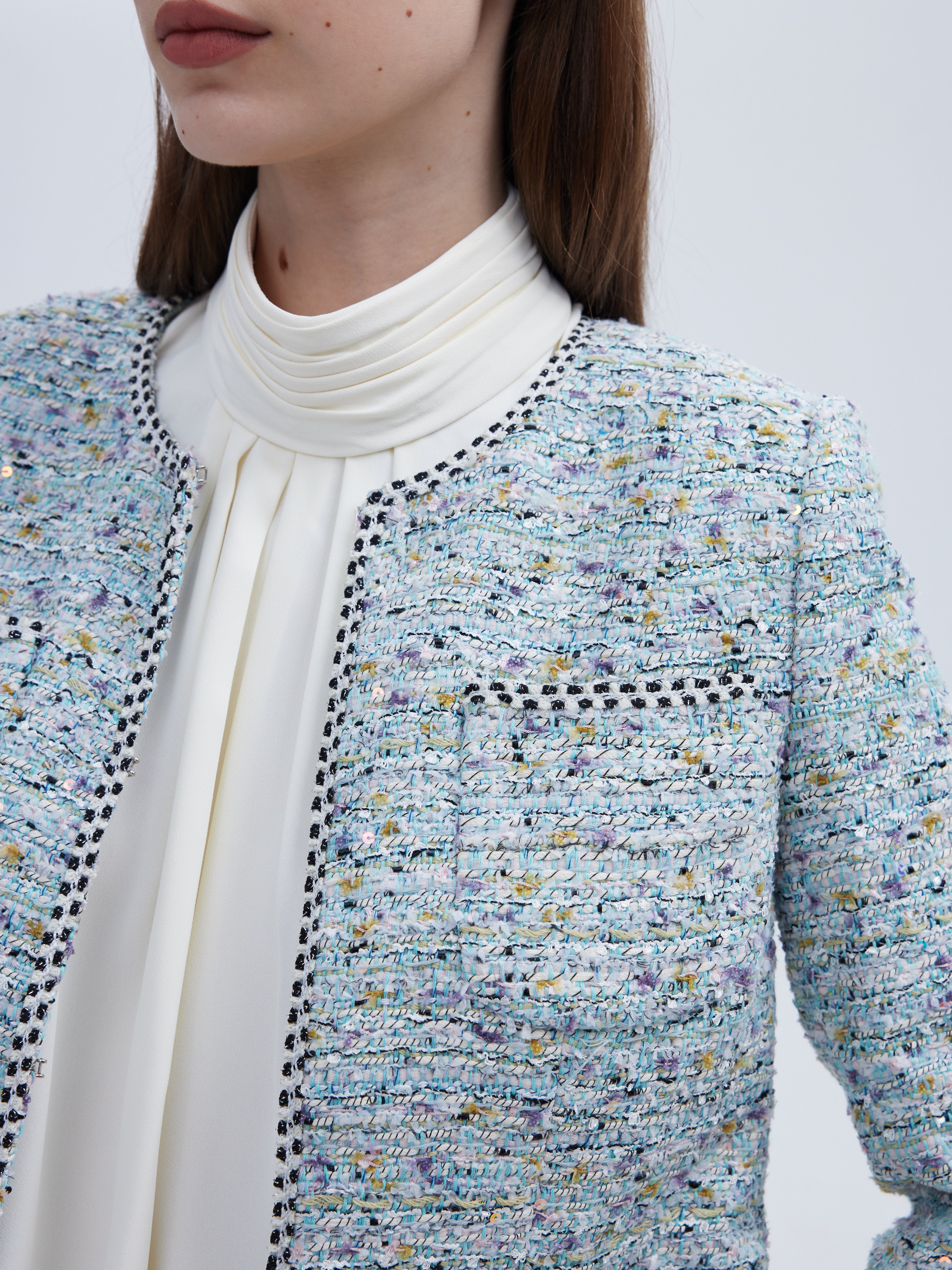 BLUE TWEED TRIM JACKET