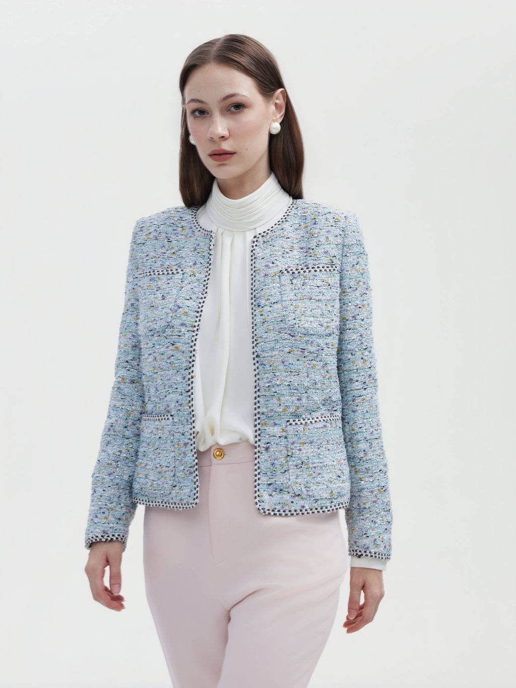 BLUE TWEED TRIM JACKET