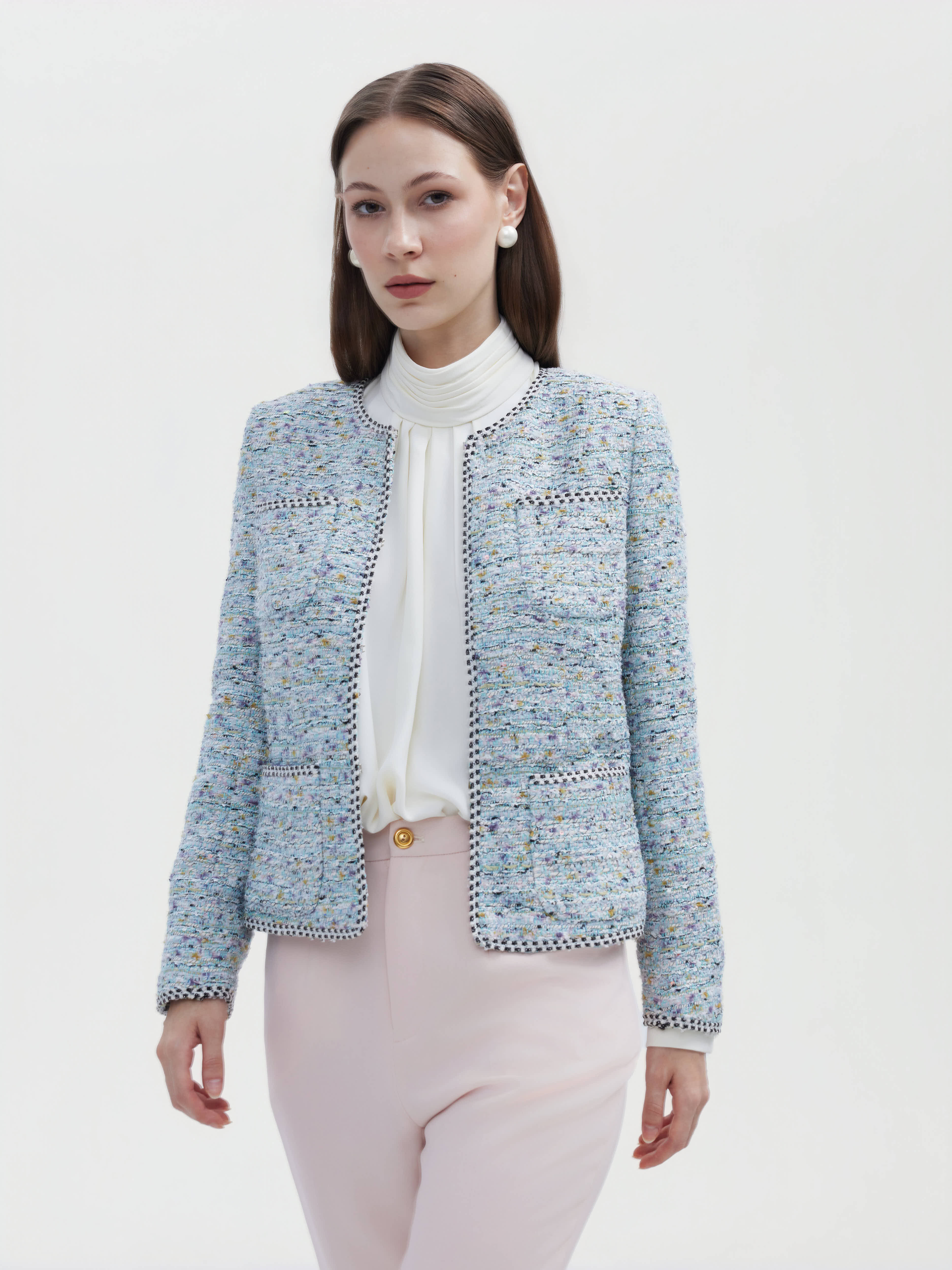BLUE TWEED TRIM JACKET