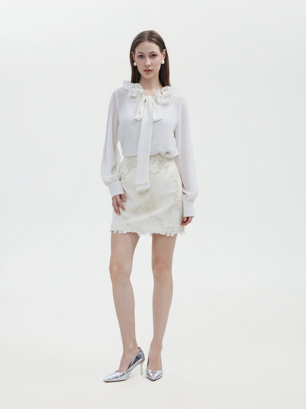 CREAM ROSE CHIFFON SHIRT