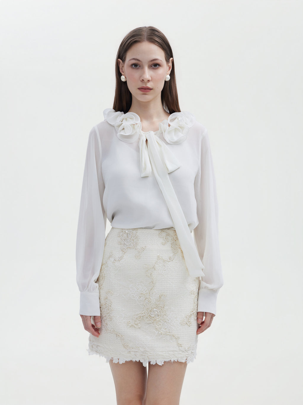 CREAM ROSE CHIFFON SHIRT
