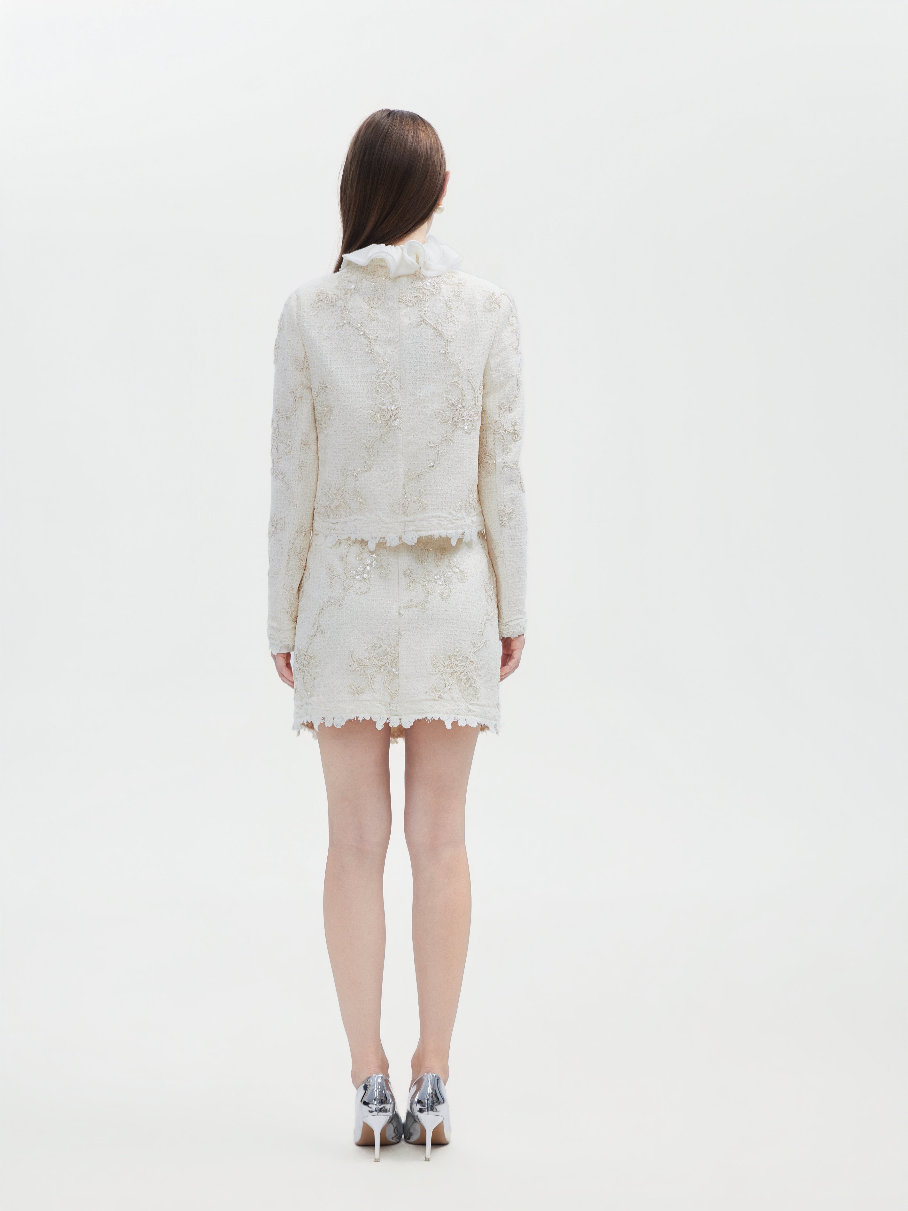 LVORY LACE TRIMMED TWEED JACKET
