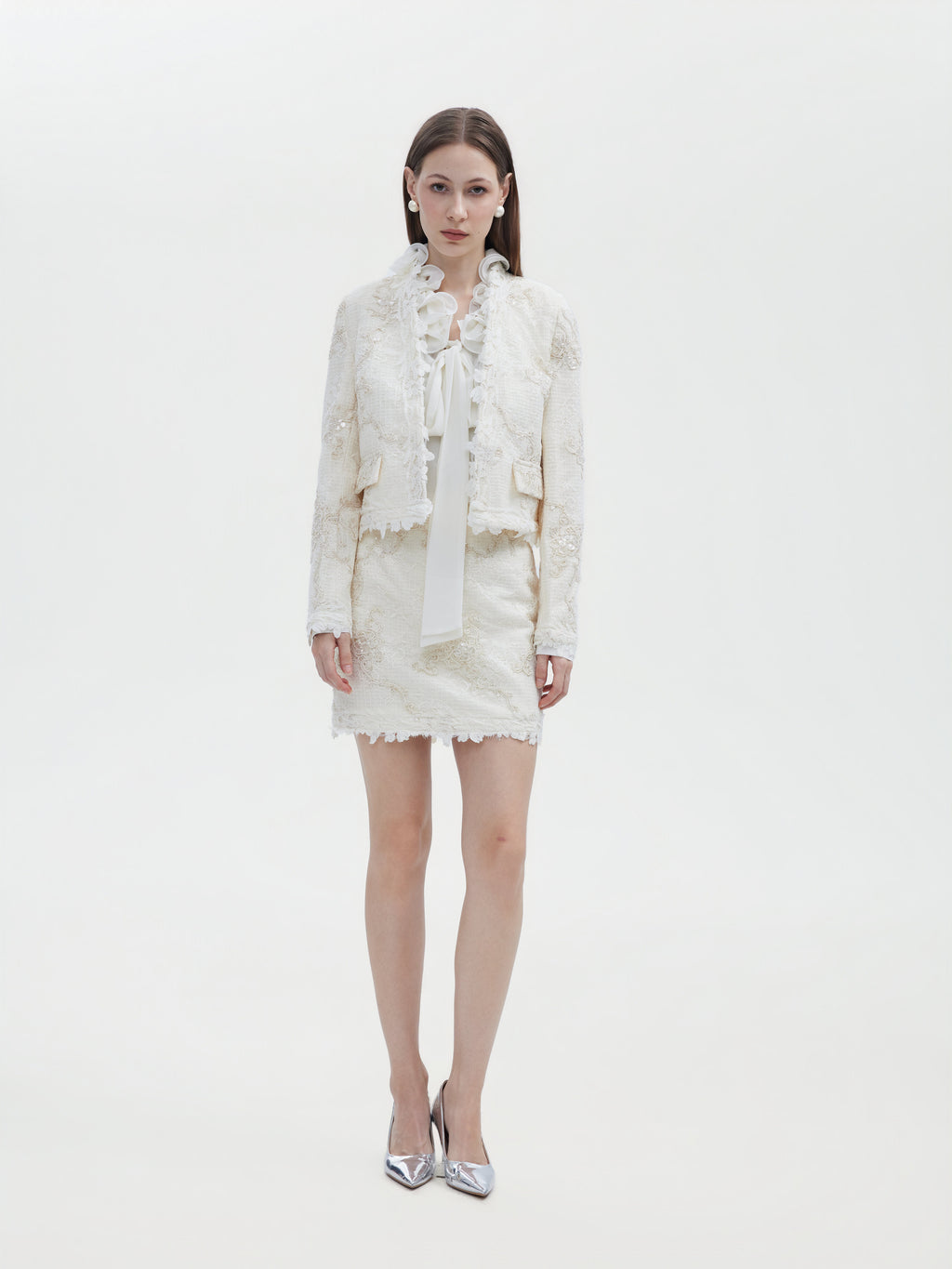 LVORY LACE TRIMMED TWEED JACKET