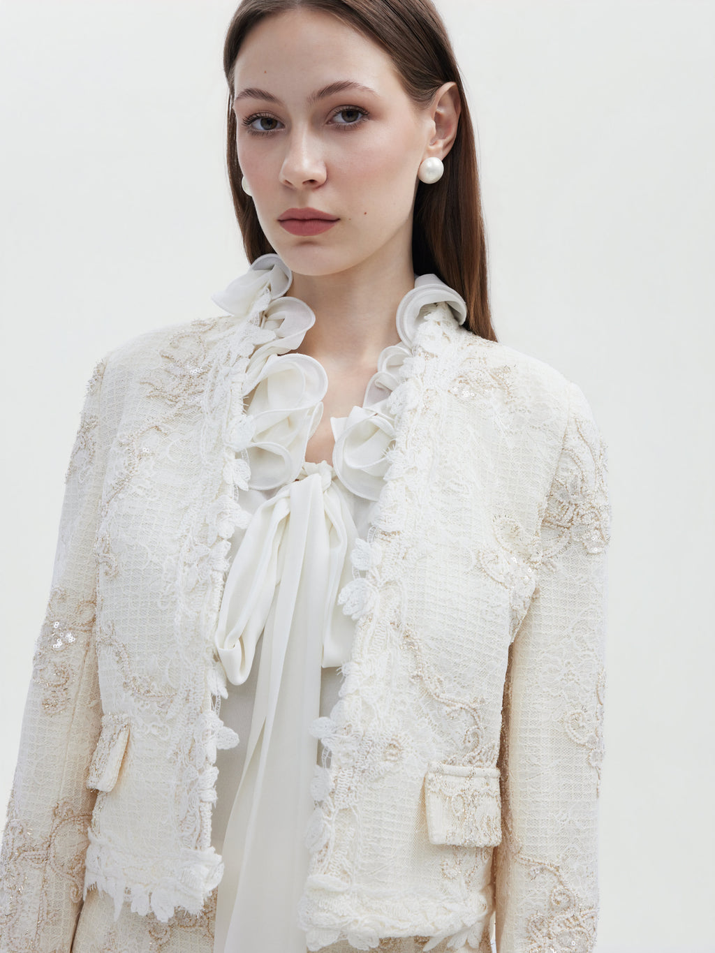 LVORY LACE TRIMMED TWEED JACKET