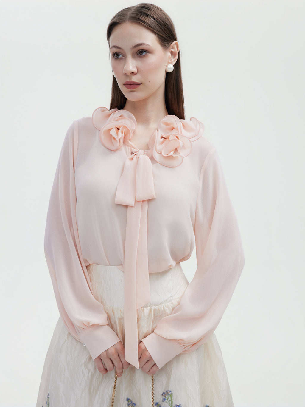 BLUSH PINK ROSE CHIFFON TOP