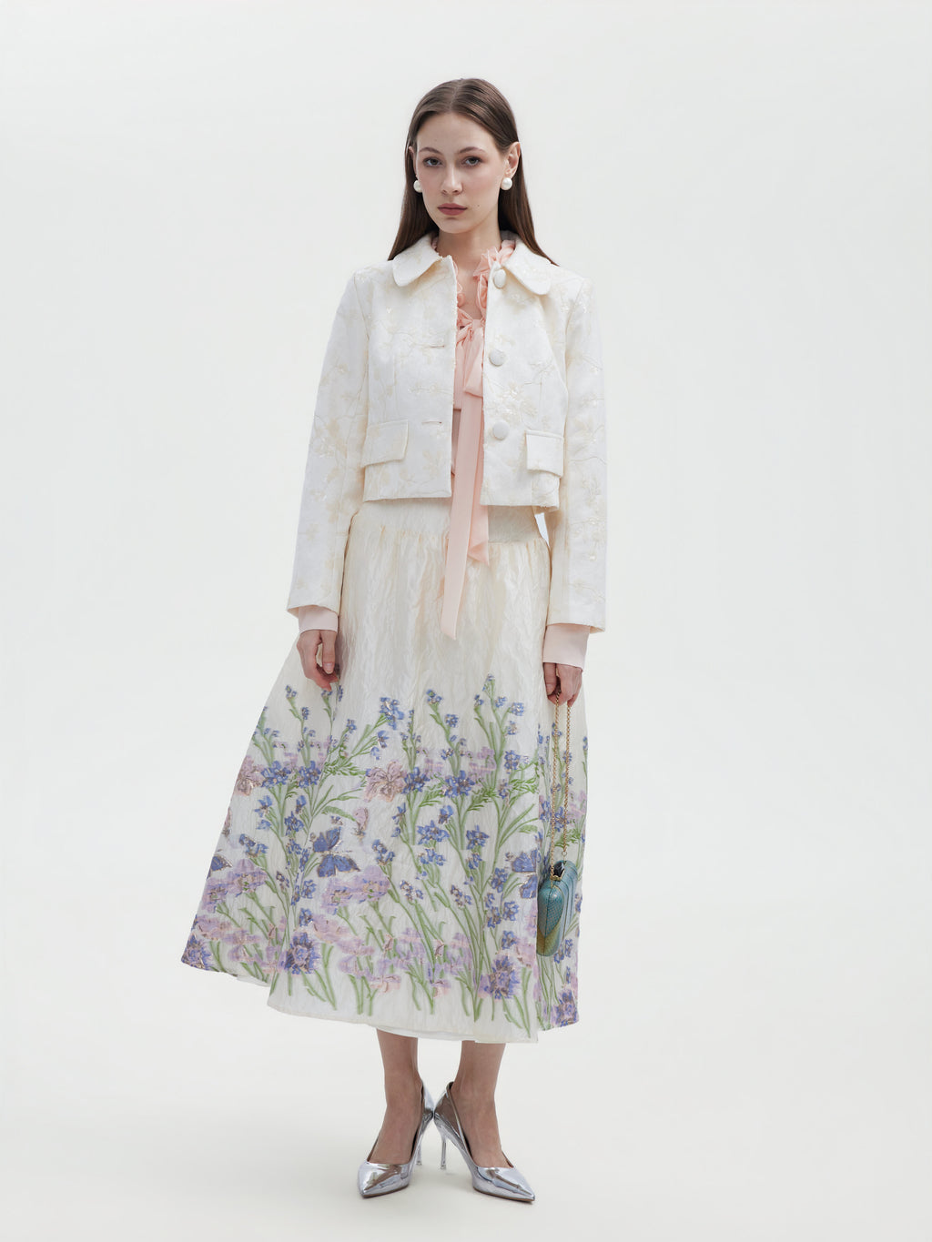 IVORY FLORAL EMBODIED CROPPED JACKET