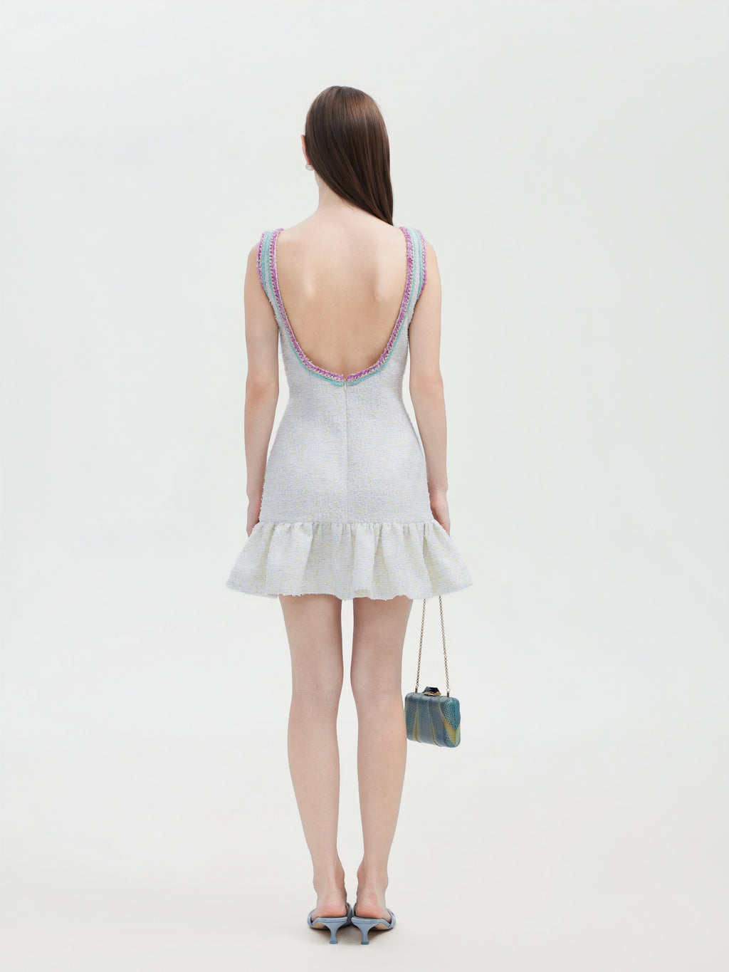 PASTEL TWEED FLOUNCE DRESS