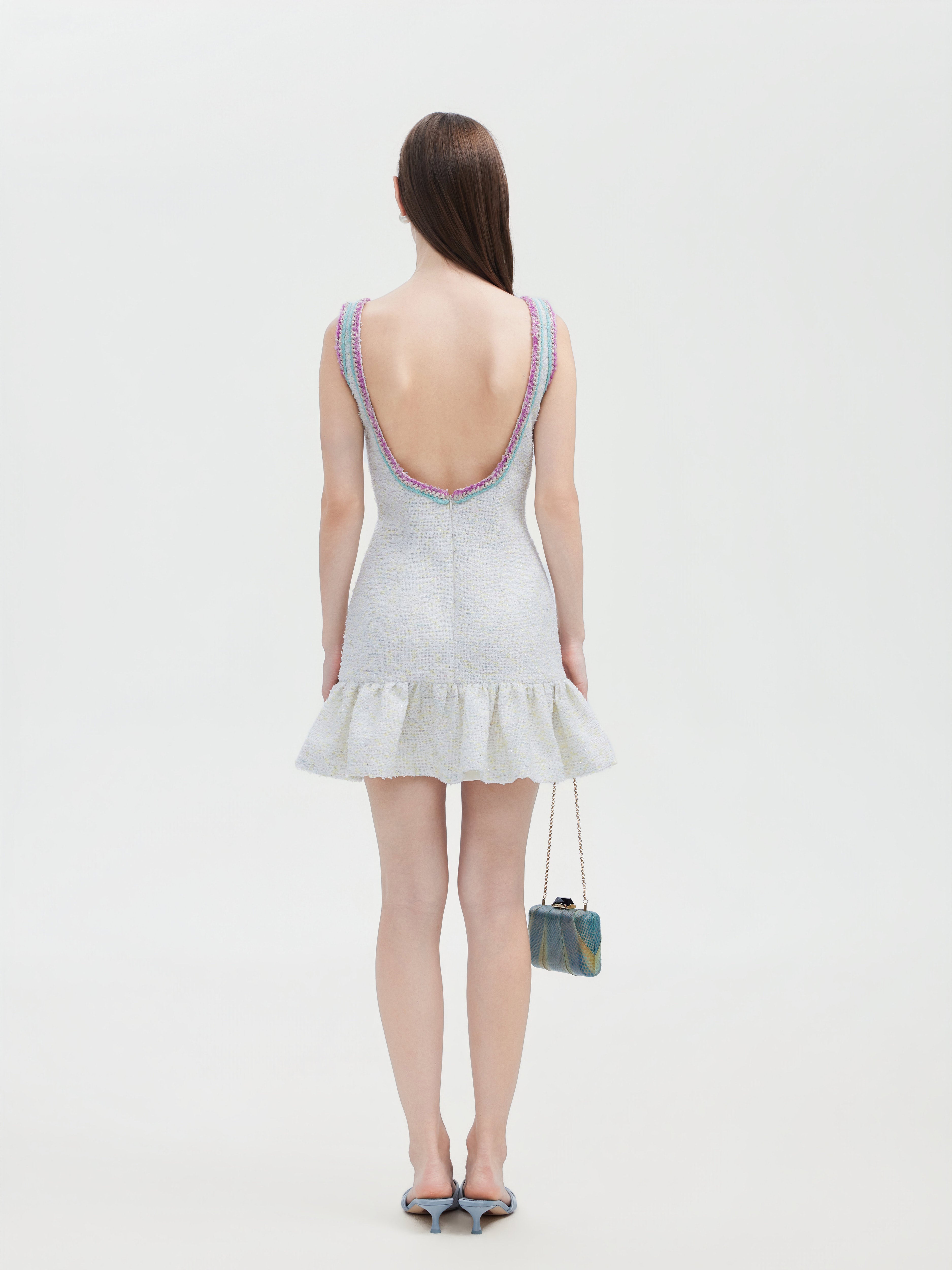 PASTEL TWEED FLOUNCE DRESS