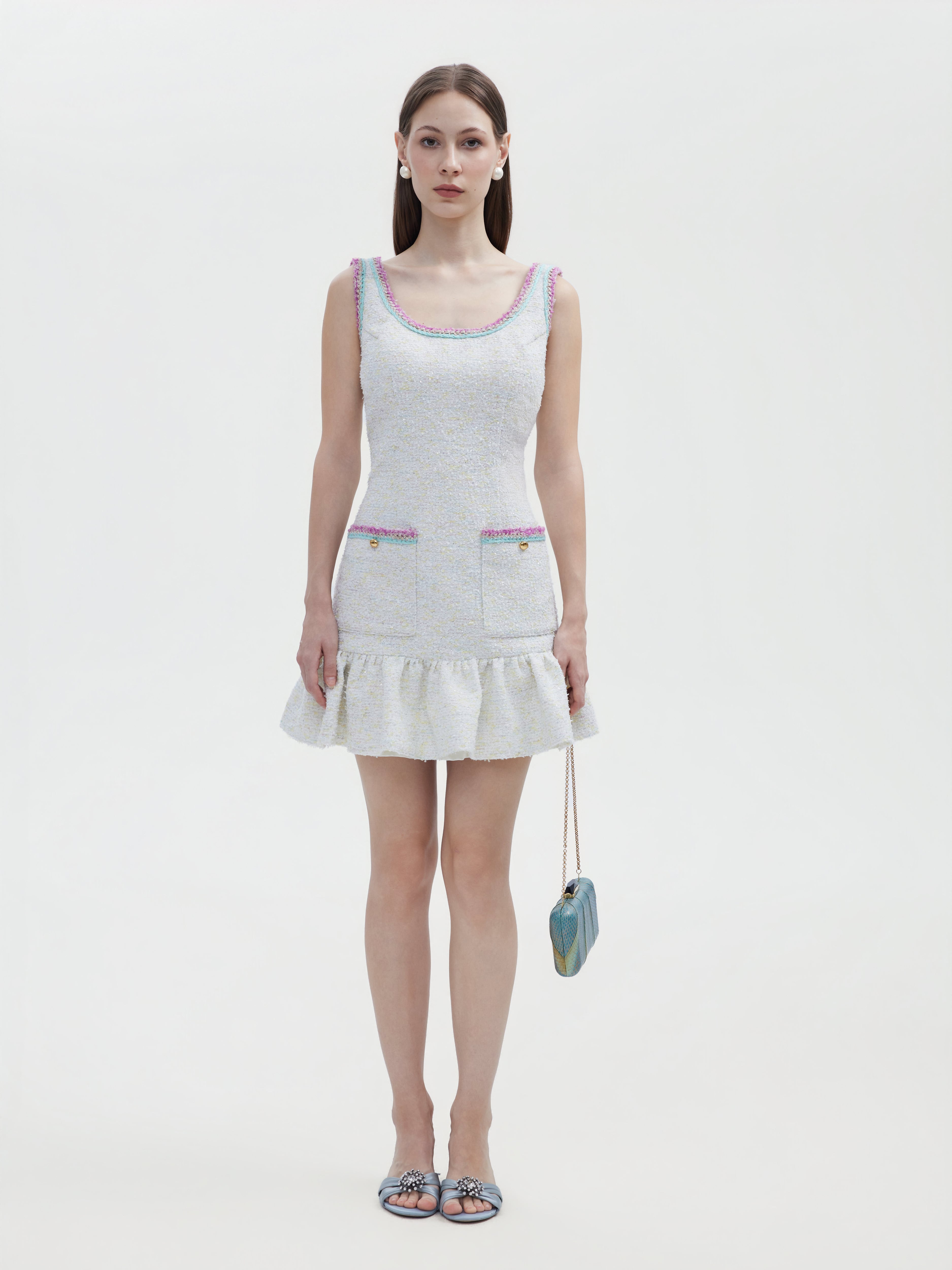 PASTEL TWEED FLOUNCE DRESS