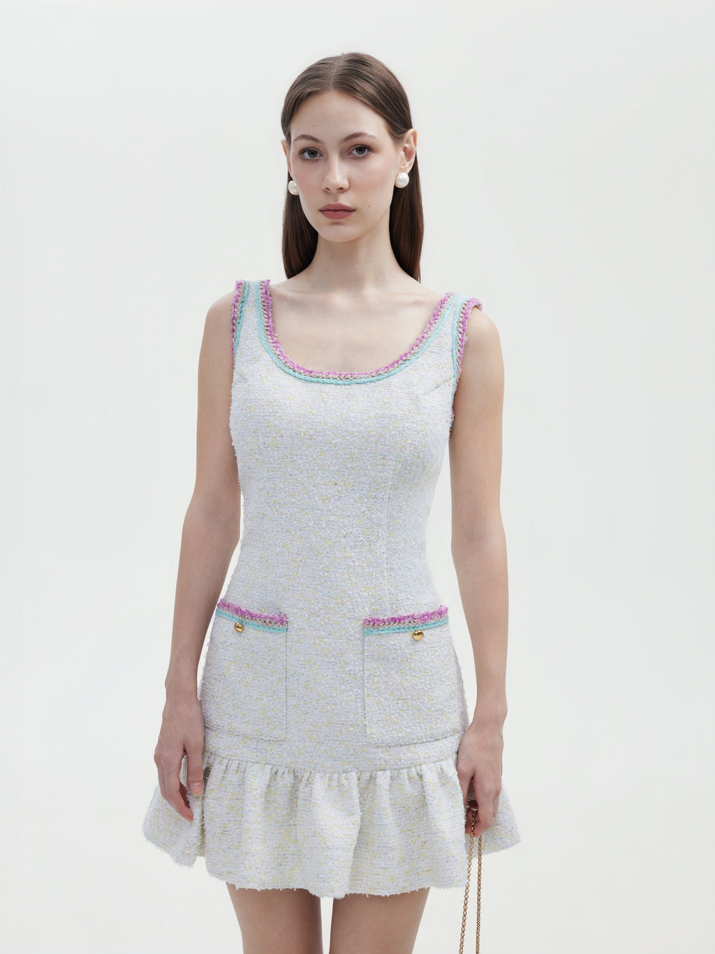 PASTEL TWEED FLOUNCE DRESS