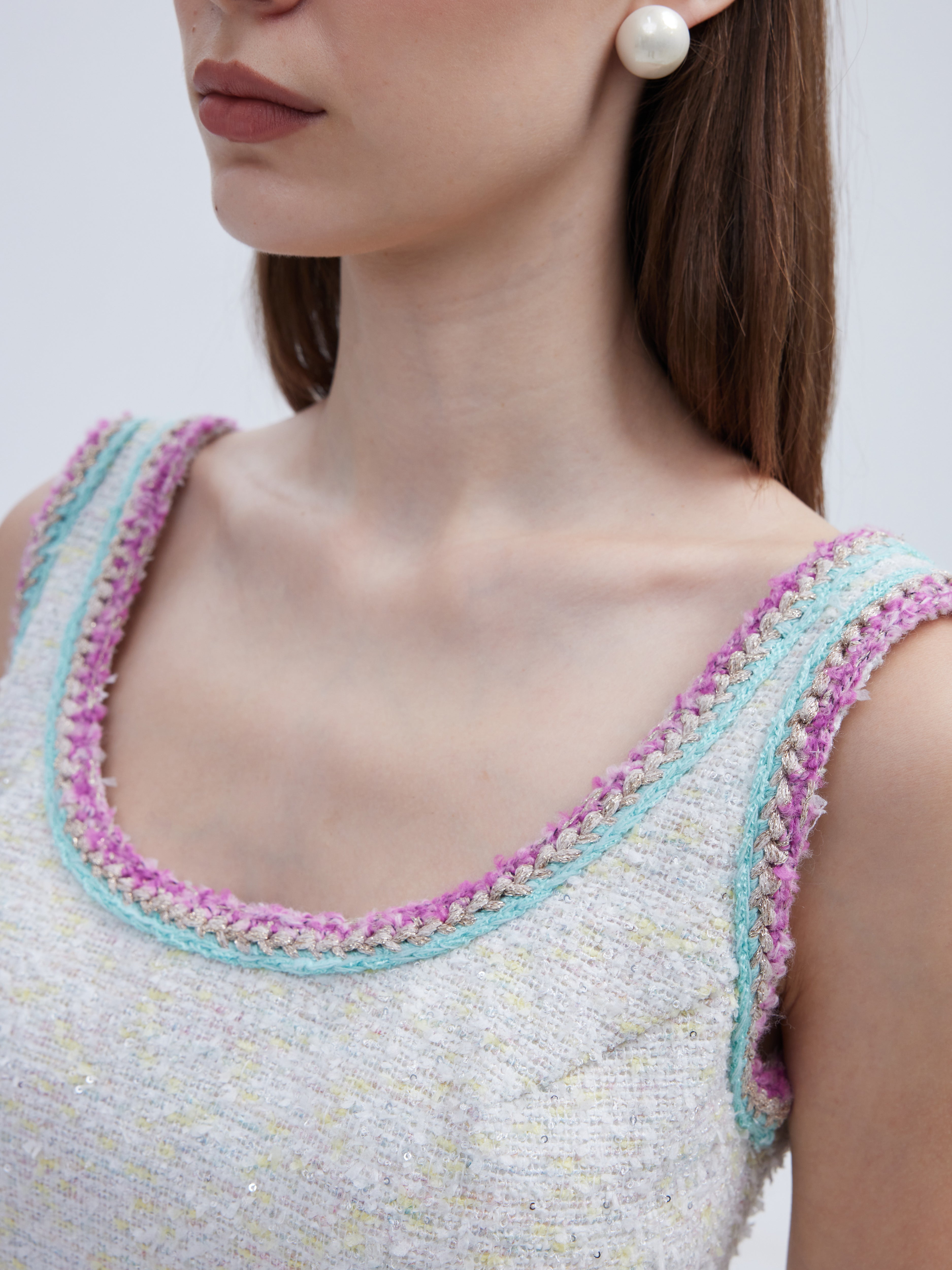 PASTEL TWEED FLOUNCE DRESS