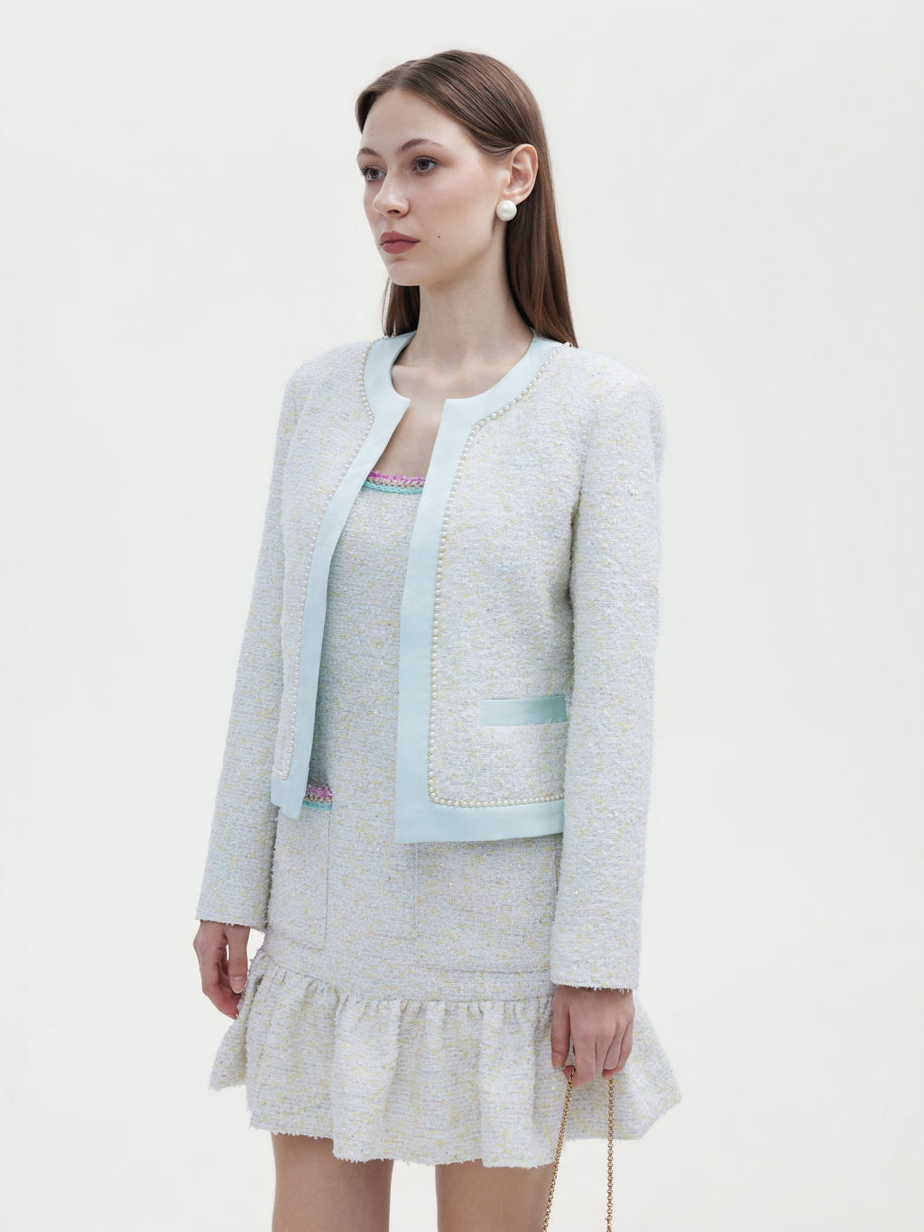 PASTEL TWEED TRIM JACKET
