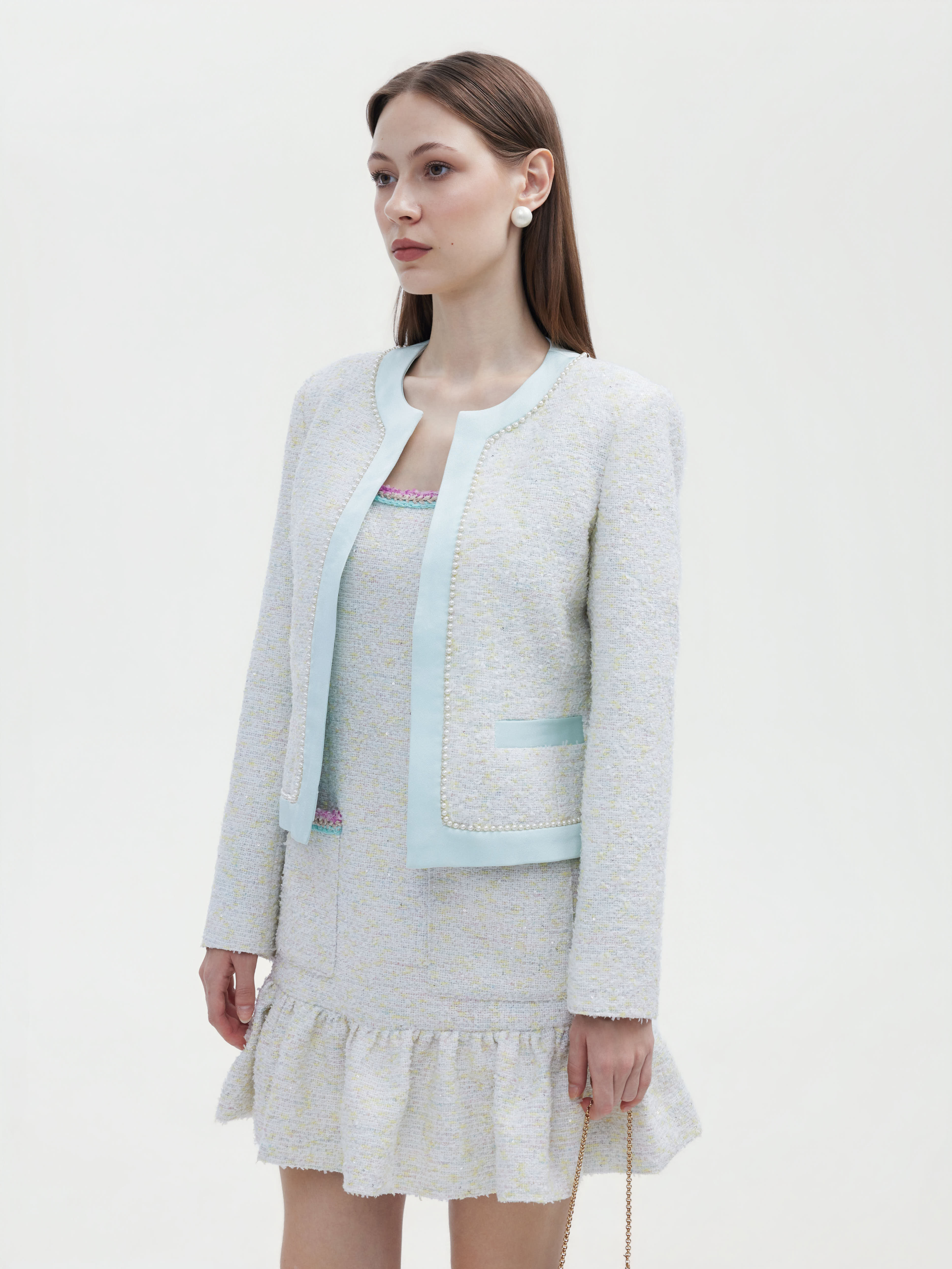 PASTEL TWEED TRIM JACKET