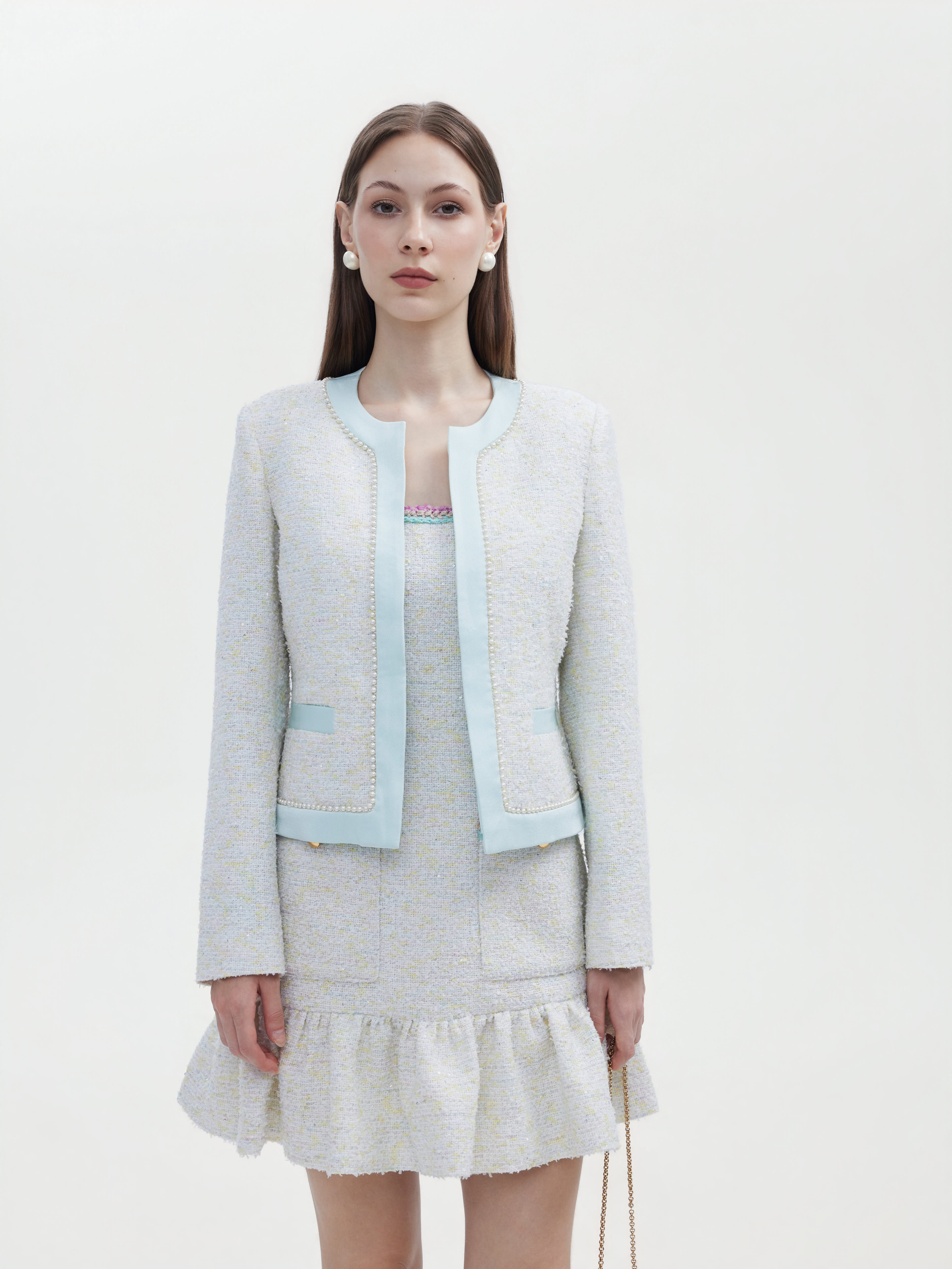PASTEL TWEED TRIM JACKET