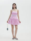 PINK LACE STRAPLESS MINI DRESS WITH BOW