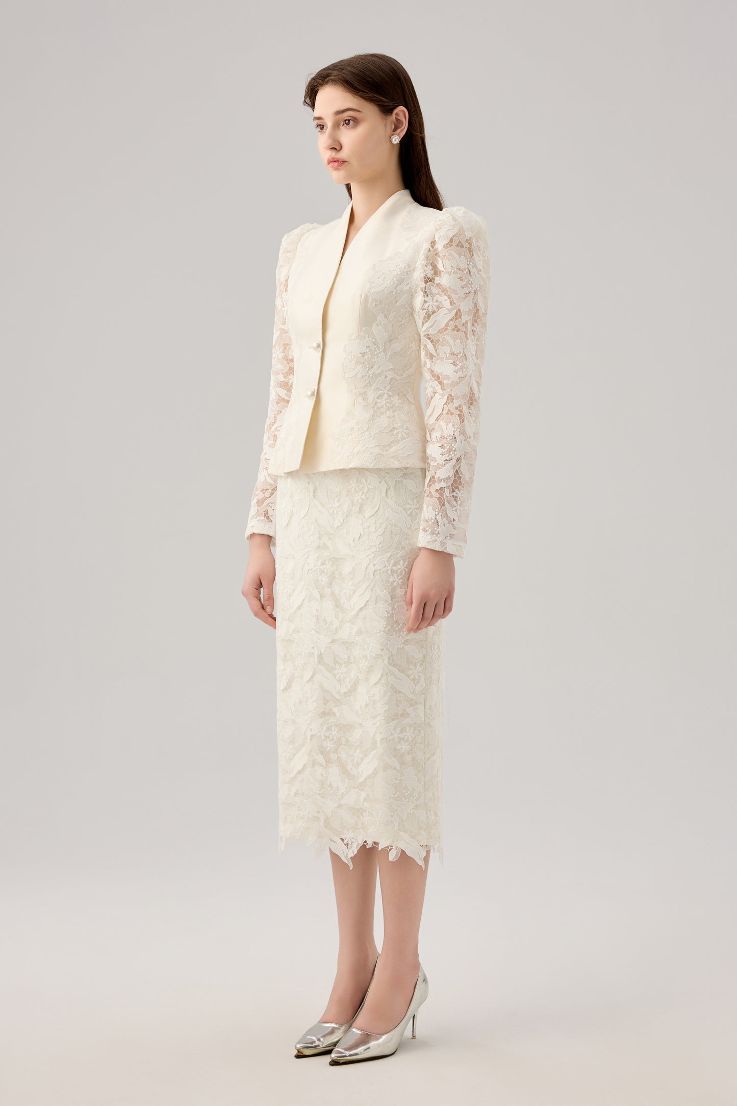 Lace Splicing stand up jacket