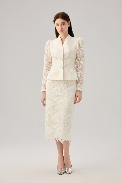 Lace Splicing stand up jacket