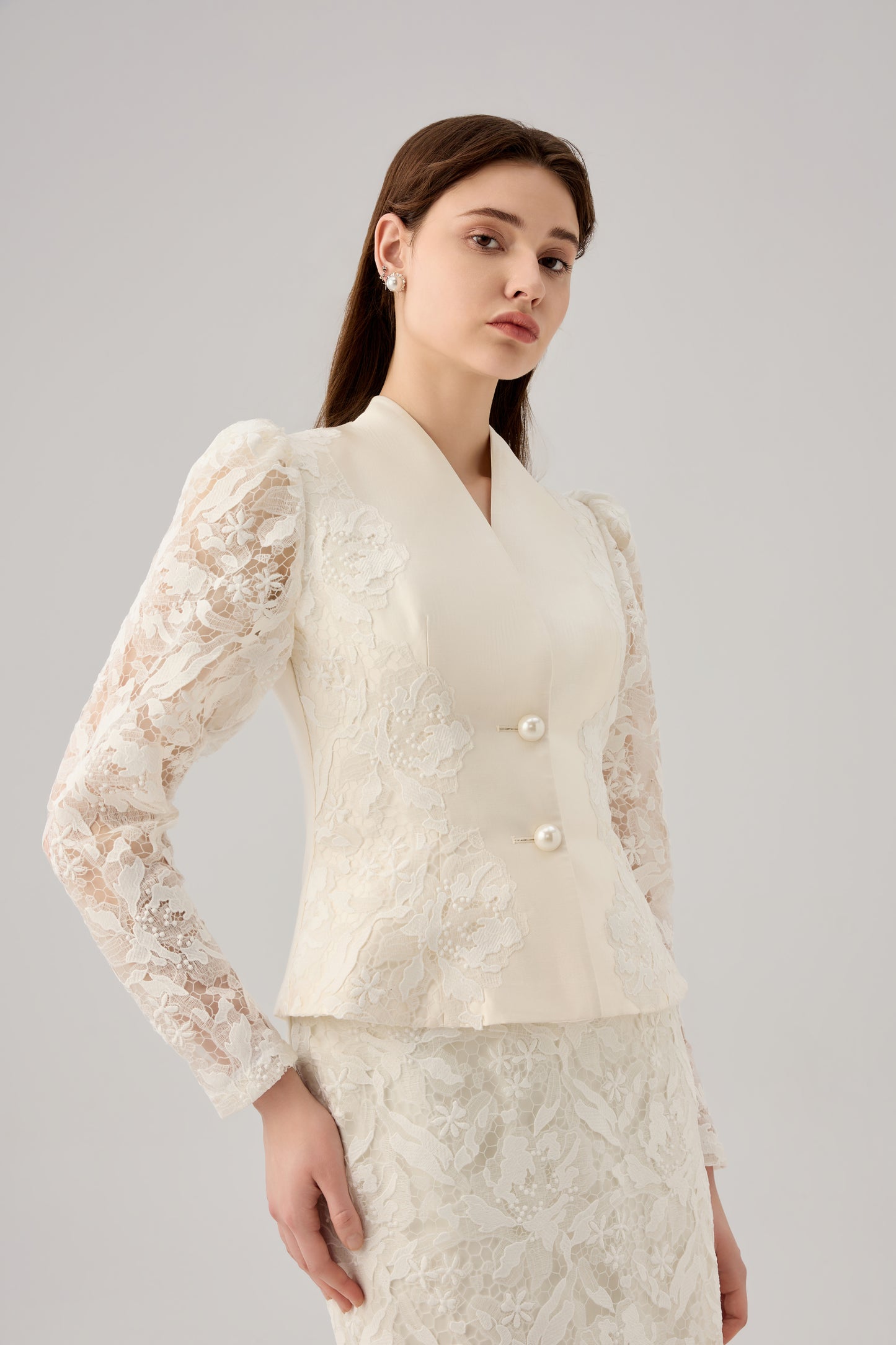 Lace Splicing stand up jacket