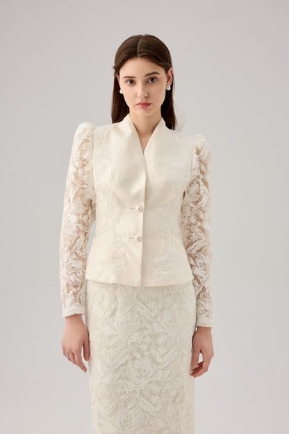 Lace Splicing stand up jacket