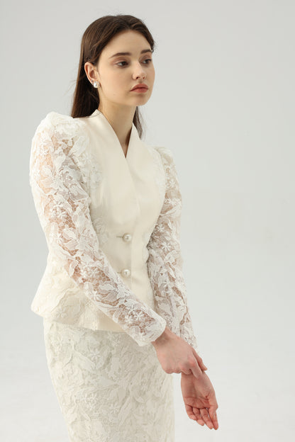 Lace Splicing stand up jacket