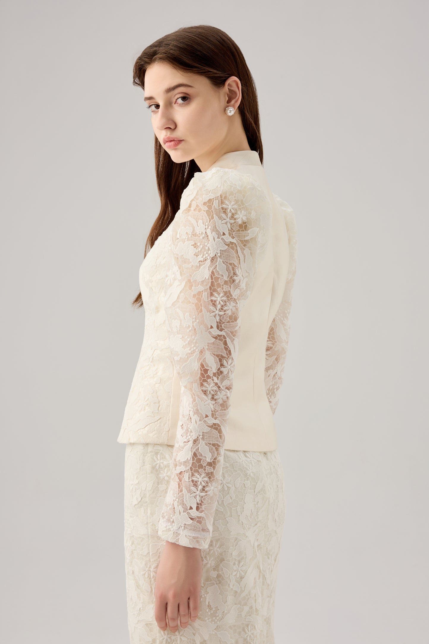 Lace Splicing stand up jacket